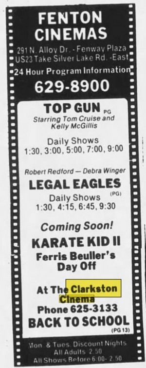 Clarkston Cinema - July 1986 Ad (newer photo)